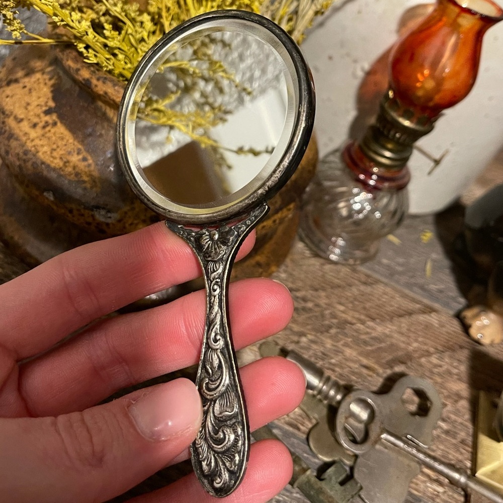 Antique/Denmark mini handheld mirror